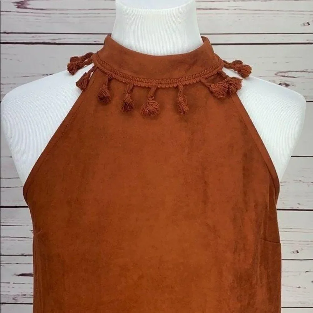 Entro Brown Suede Tassel Choker Collar Small Dress‎